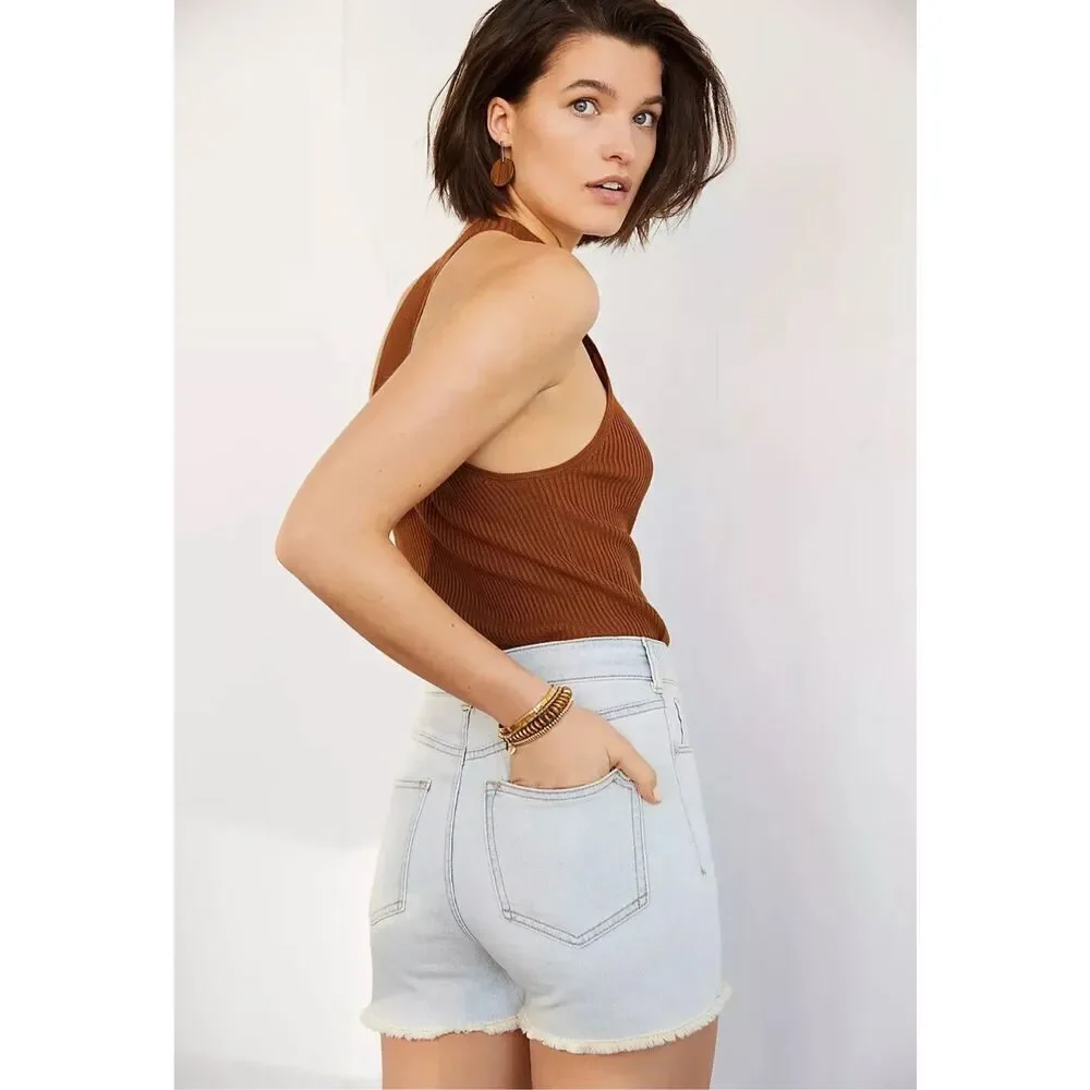 Anthropologie Pilcro Jean Shorts Ultra High Rise Light Wash Denim Raw Cut Off Sz - Picture 2 of 9